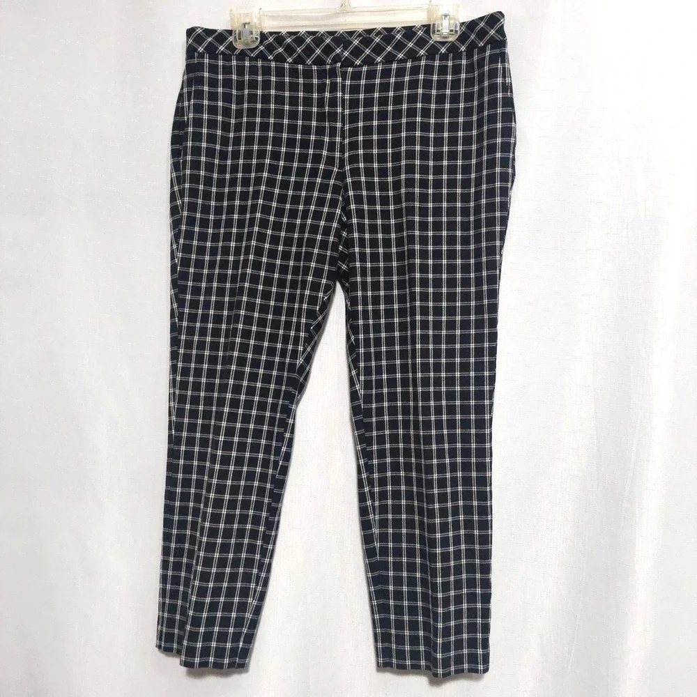 J.Jill Womens 12P Premium Bi-Stretch Crop Pants Black White Plaid Zipper NWOT